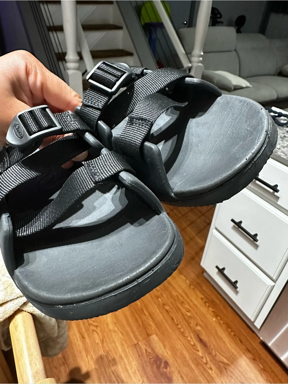 Chaco Black Adjustable-Strap Slide Sandals